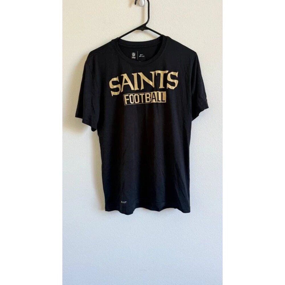 Nike New Orleans Saints Football T Shirt Mens Medium Black Gold NFL Dri Fit